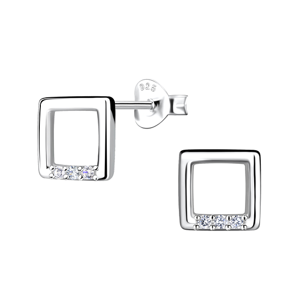 Silver Square Stud Earrings - 21756