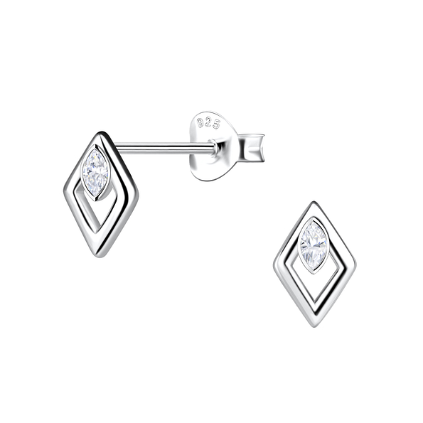 Silver Diamond Shaped Stud Earrings - 21701