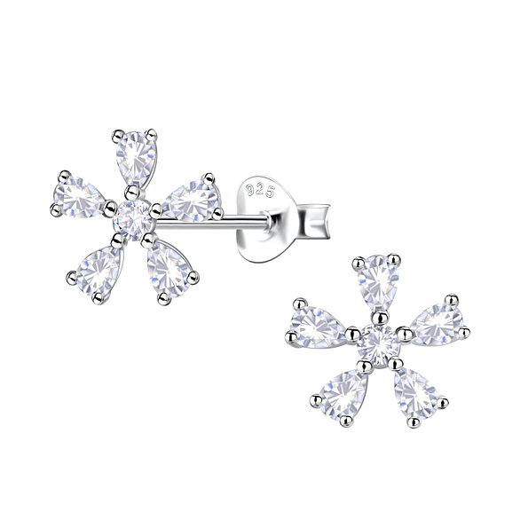 Silver Flower Stud Earrings - 21697