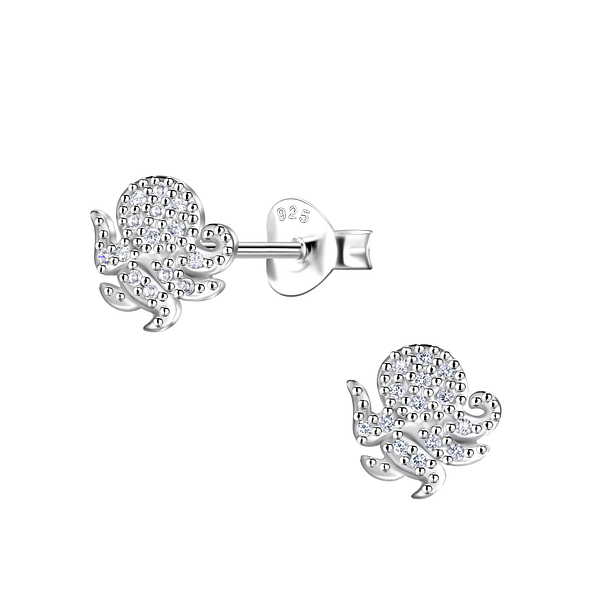Silver Octopus Stud Earrings - 21763