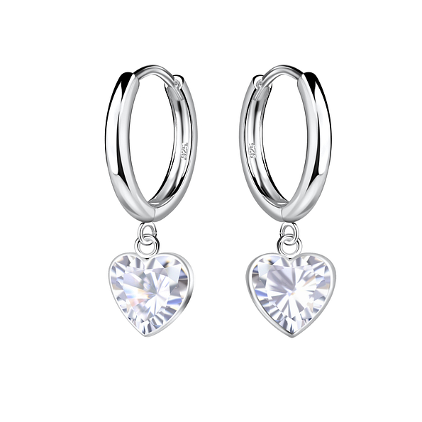 6mm Heart Cubic Zirconia Silver Huggie Earrings - 21772