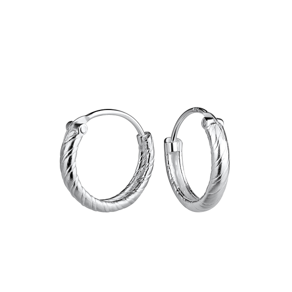 12mm Silver Patterned Hoop Earrings - 21696