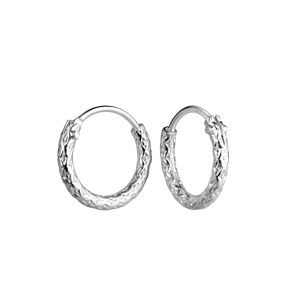 12mm Silver Patterned Hoop Earrings - 21694