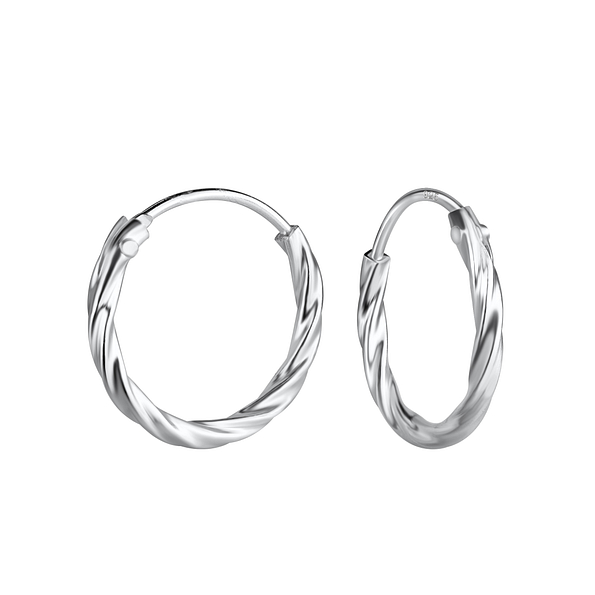 14mm Silver Twisted Hoop Earrings - 21690