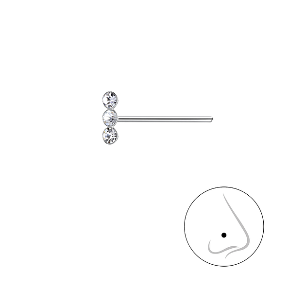 Silver Triple Crystal Nose Stud - 21765