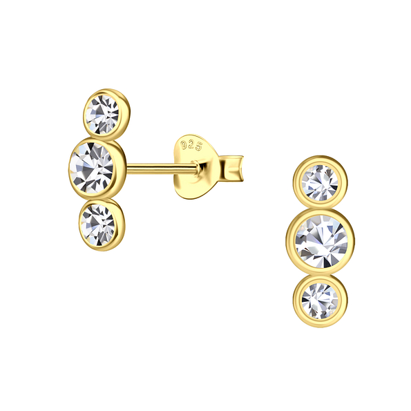 Silver Three Stones Stud Earrings - 21851