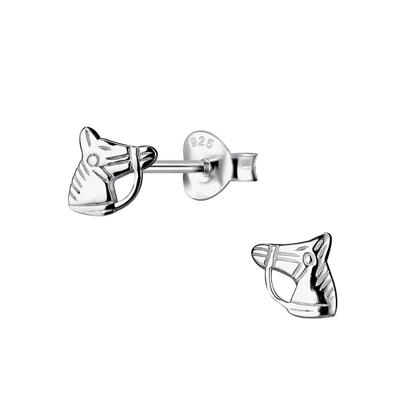 Silver Horse Head Stud Earrings - 21842