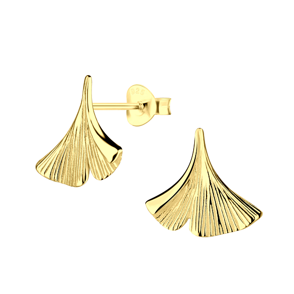 Silver Ginkgo Leaf Stud Earrings - 21907