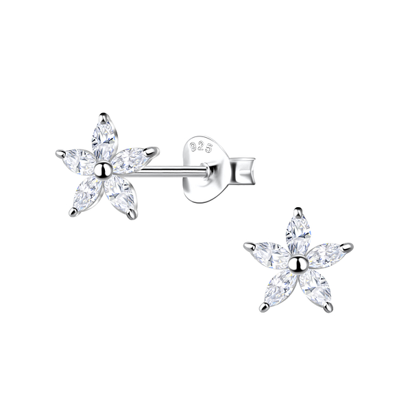 Silver Flower Stud Earrings - 21840
