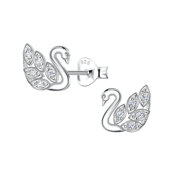 Silver Swan Stud Earrings - 21799