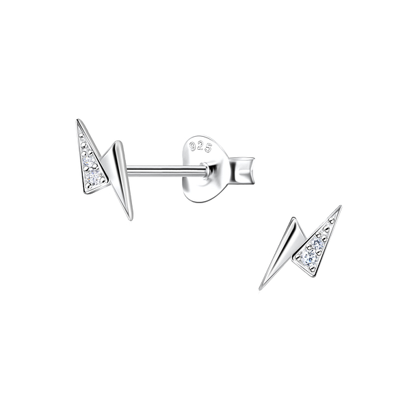 Silver Thunder Bolt Stud Earrings - 21784