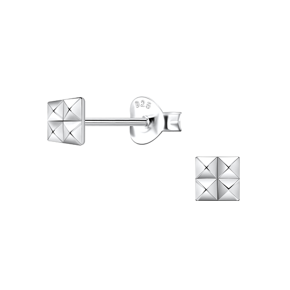 Silver Square Stud Earrings - 21835