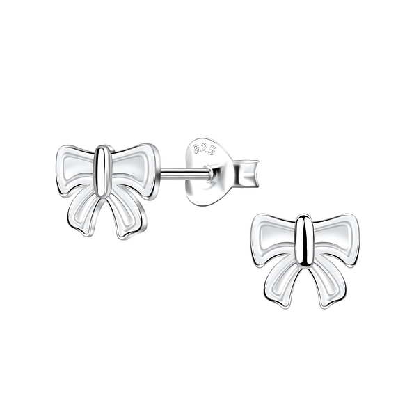 Silver Bow Stud Earrings - 21824