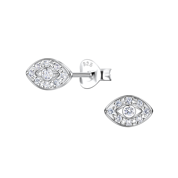 Silver Evil Eye Stud Earrings - 21788