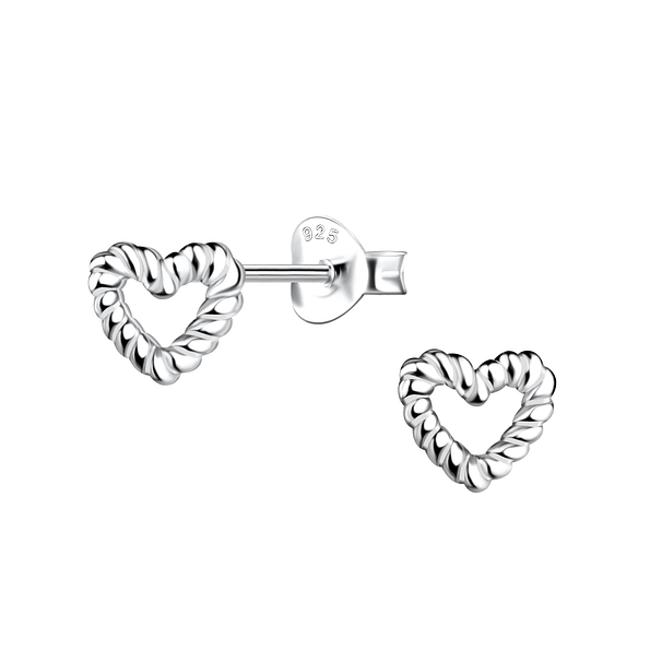Silver Twisted Heart Stud Earrings - 21800