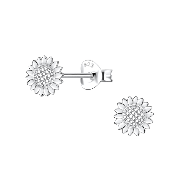 Silver Sunflower Stud Earrings - 21801