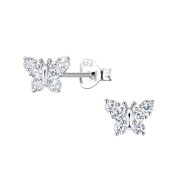 Silver Butterfly Stud Earrings - 21789