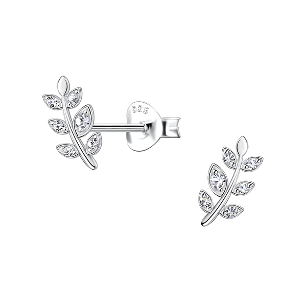 Silver Olive Leaf Stud Earrings - 21873