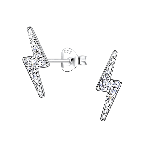 Silver Thunder Bolt Stud Earrings - 21874
