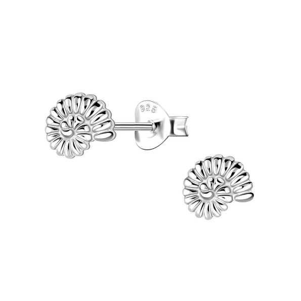 Silver Spiral Shell Stud Earrings - 21828