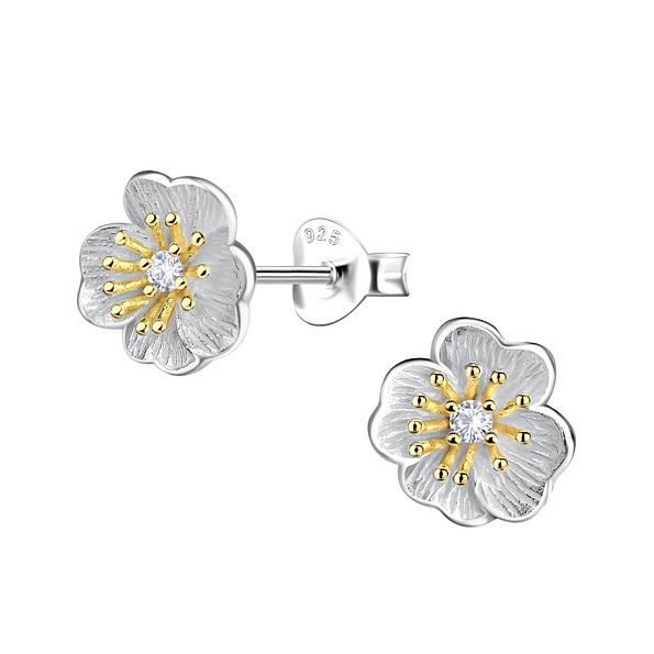 Silver Flower Stud Earrings - 21914