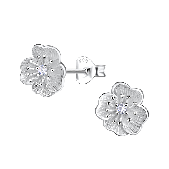 Silver Flower Stud Earrings - 21808