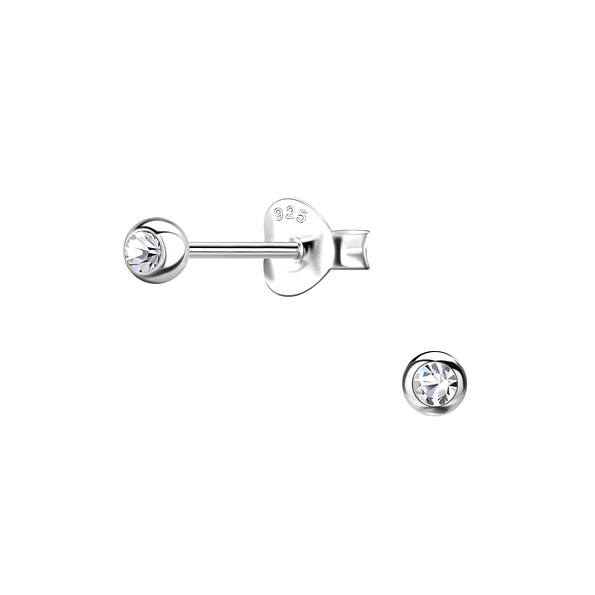 Silver Crystal Single Stone Stud Earrings - 21883