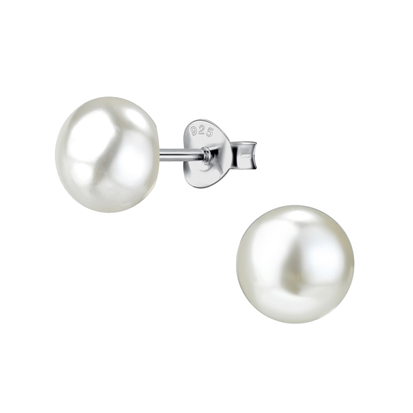 8mm Fresh Water Pearl Silver Stud Earrings - 21845