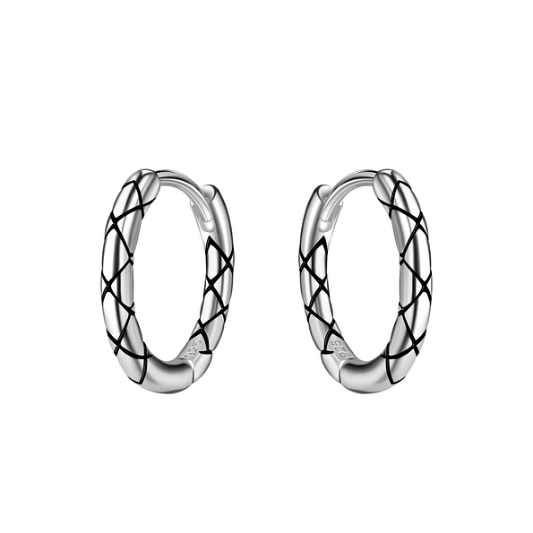 13mm Silver Patterned Huggie Earrings - 21812