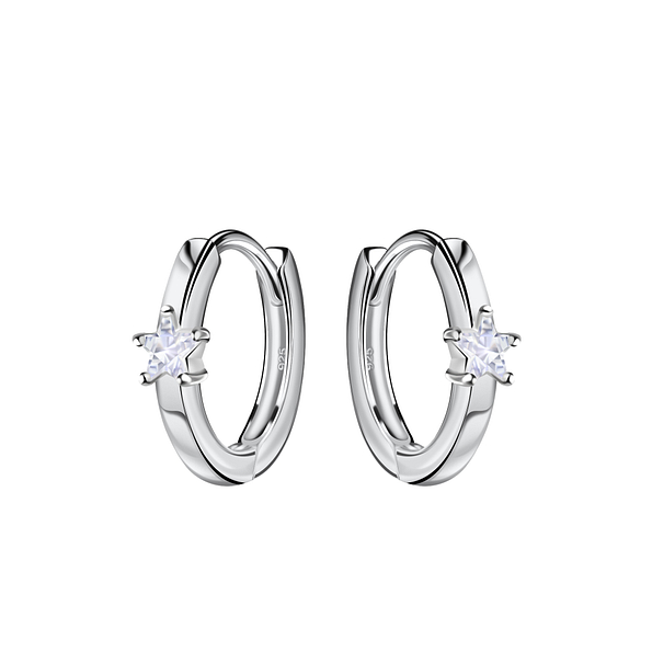 12mm Silver Star Huggie Earrings - 21814