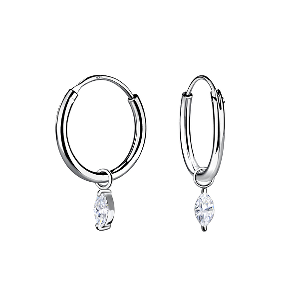 2x4mm Marquise Cubic Zirconia Silver Charm Hoop Earrings - 21925