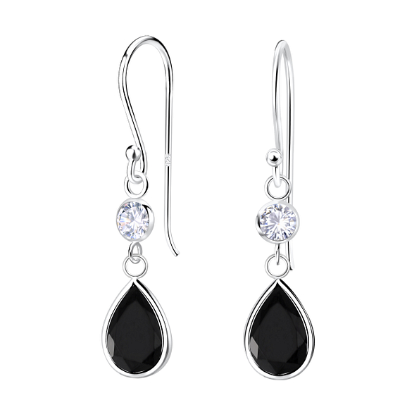 Silver Tear Drop Cubic Zirconia Dangle Earrings - 21928