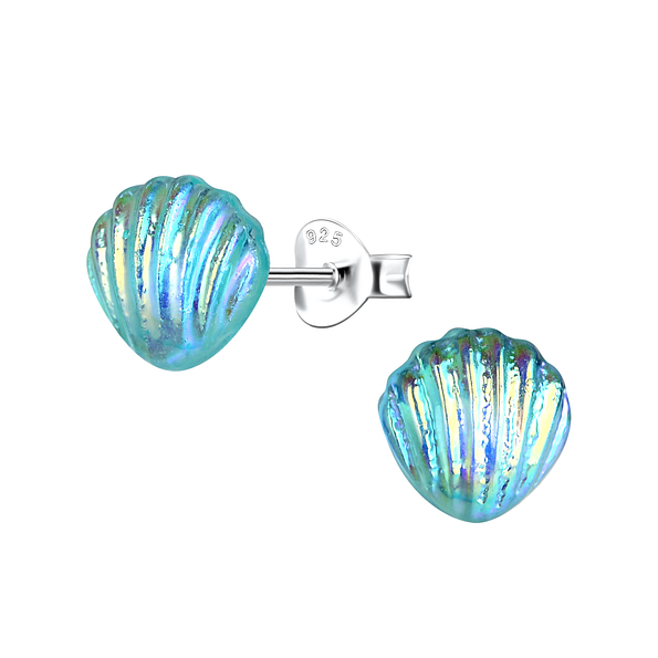 Silver Stud Earrings with Resin Shell - 22016