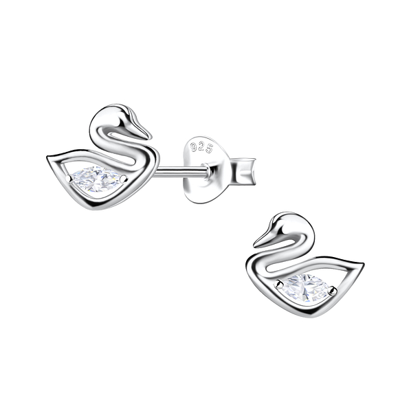 Silver Swan Stud Earrings - 22005