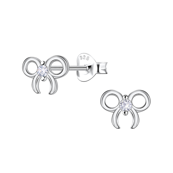 Silver Bow Stud Earrings - 22009