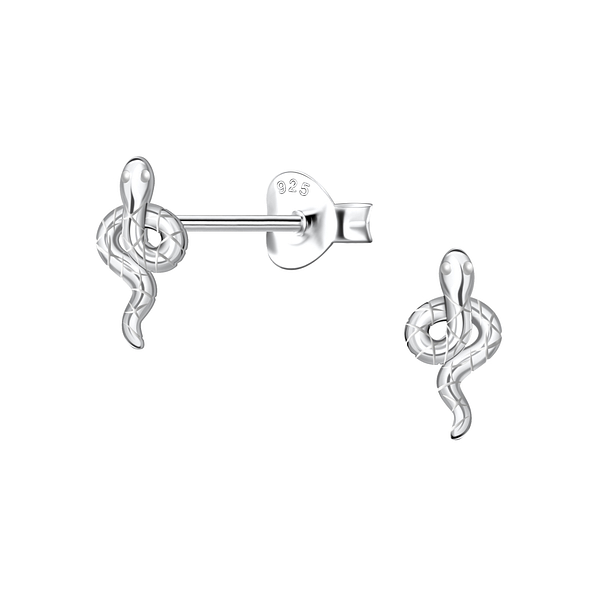 Silver Snake Stud Earrings - 22010
