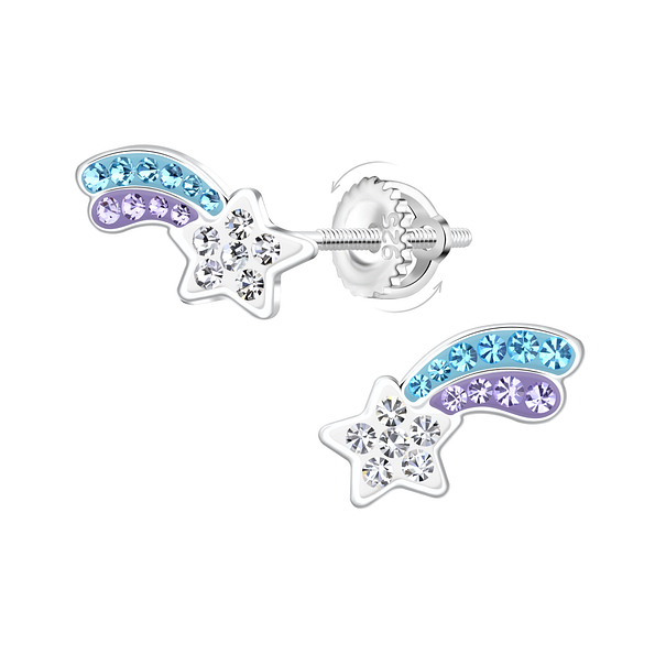 Silver Shooting Star Screw Back Earrings - 21946