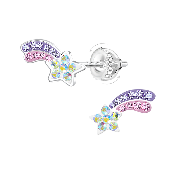 Silver Shooting Star Screw Back Earrings - 21940
