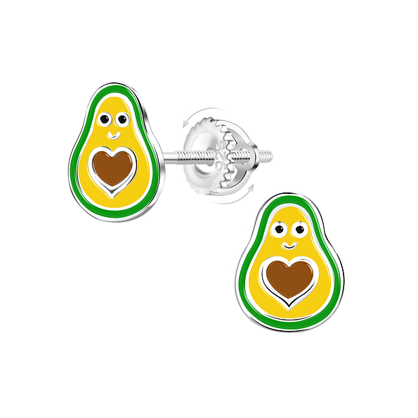 Silver Avocado Screw Back Earrings - 21939