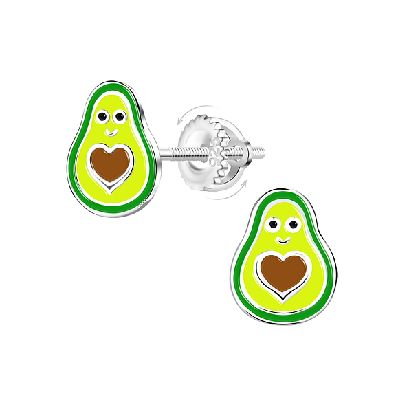 Silver Avocado Screw Back Earrings - 21959