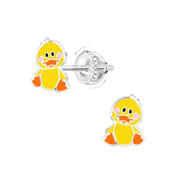 Silver Duck Screw Back Earrings - 21964