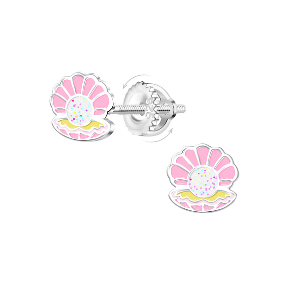 Silver Shell Screw Back Earrings - 21945