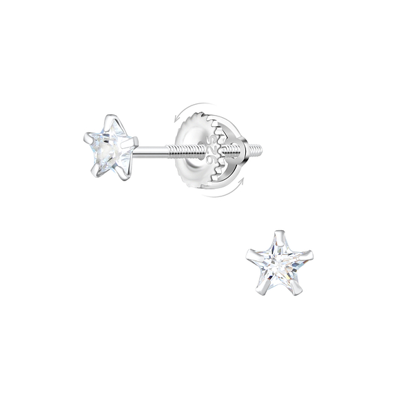 4mm Star Cubic Zirconia Silver Screw Back Earrings - 21954 4mm Star Cubic Zirconia Silver Screw Back Earrings - 21954