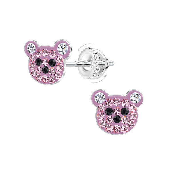 Silver Crystal Bear Screw Back Earrings - 21947 Silver Crystal Bear Screw Back Earrings - 21947