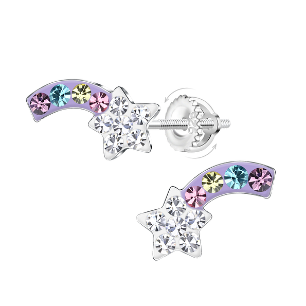 Silver Shooting Star Screw Back Earrings - 21948