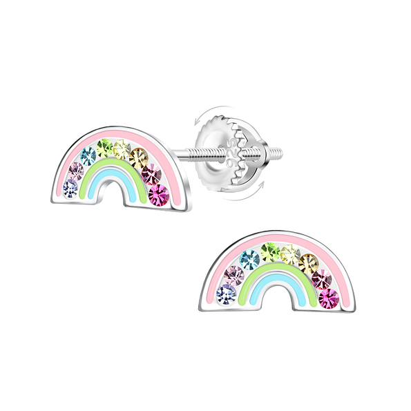 Silver Rainbow Screw Back Earrings - 21962