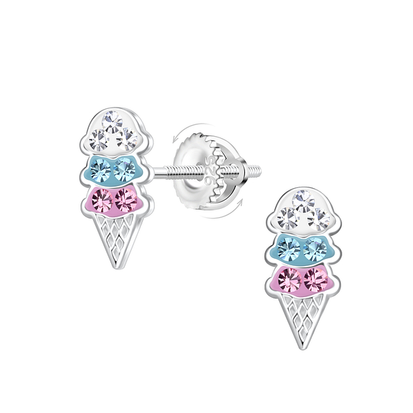 Silver Ice Cream Screw Back Earrings - 21960 Silver Ice Cream Screw Back Earrings - 21960
