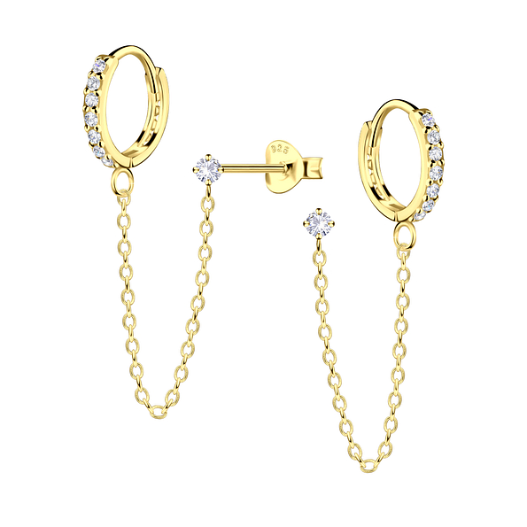 12mm Silver Huggie with 2mm Round Cubic Zirconia Stud Earrings - 22006