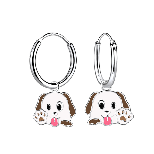 Silver Dog Charm Hoop Earrings - 22000
