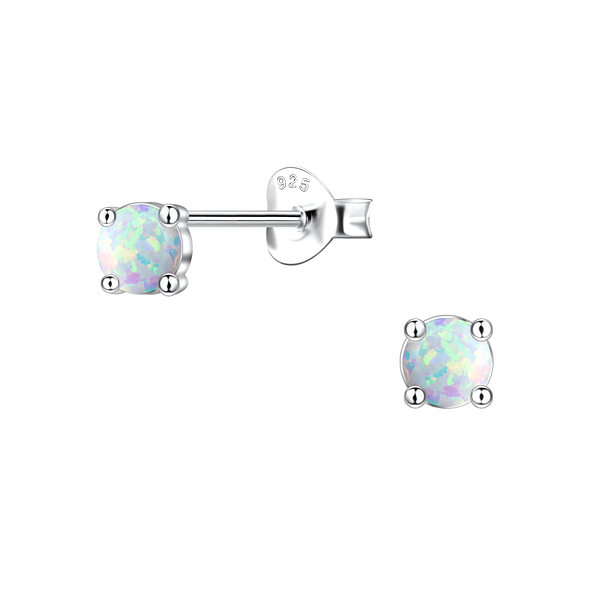 4mm Opal Silver Stud Earrings - 22019
